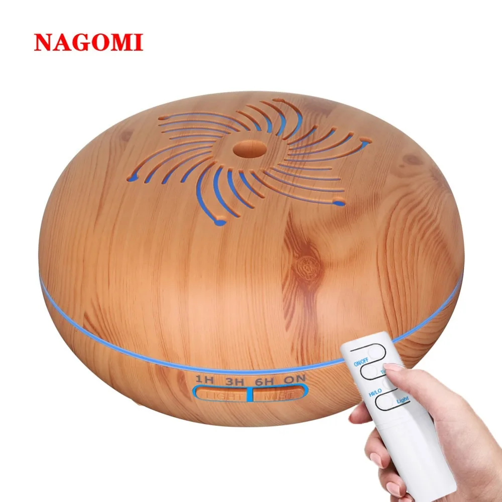 

550ML Ultrasonic Air Humidifier Bauhinia Wood Grain Remote Control Aromatherapy Essential Oil Diffuser For Home With Night Light