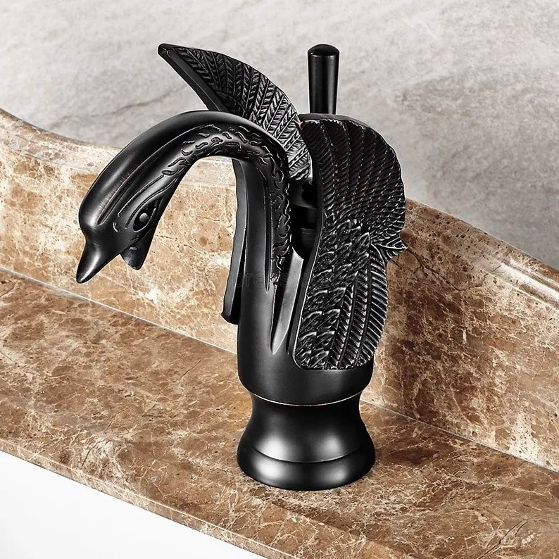 Bathroom Faucet Oil Rubbed Bronze Swan Shape Single Handle Wash Basin Bathroom Deck Mounted Tap znf030