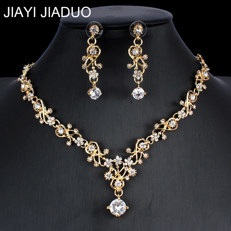 Jiayijiaduo Ювелирный Комплект в индийском стиле для женщин Свадебные украшения Свадебные Висячие ожерелья серьги набор золотистого цвета