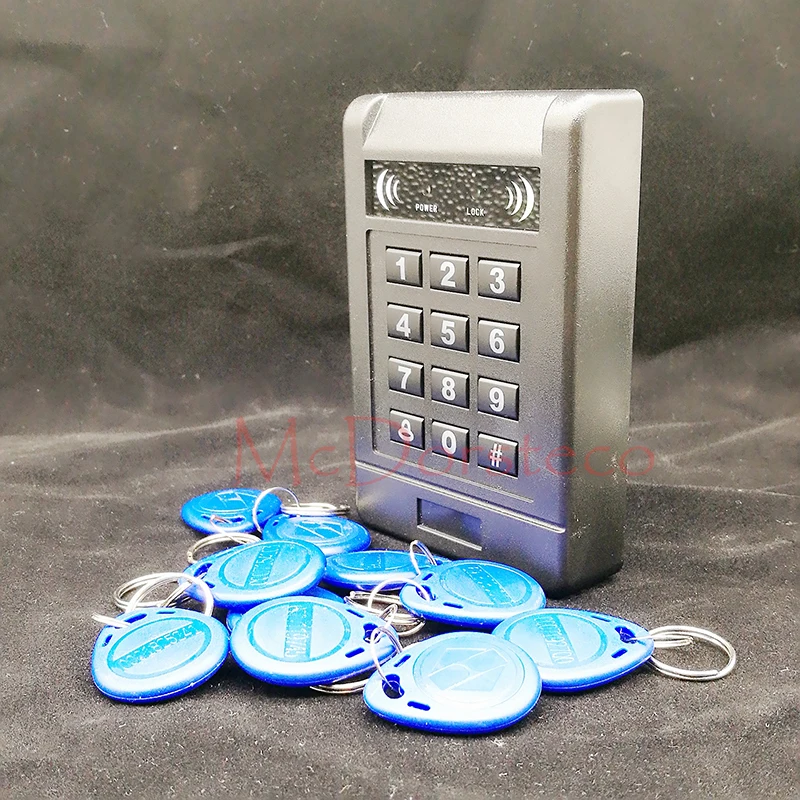 

High quality rfid 125khz id tag security card reader access control keypad Free 10 ID keyfob wiegand input Door Lock Controller