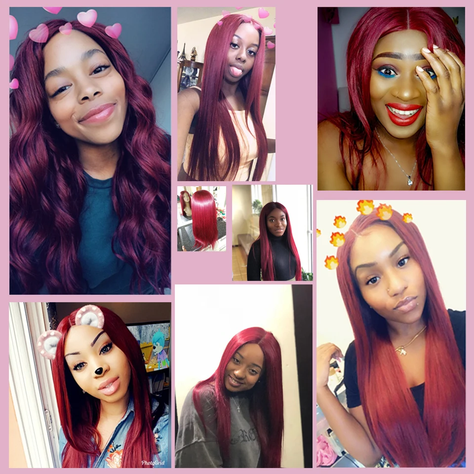 Bold Red 99J Hair 3 Bundles With Closure Burgundy Brazilian Straight Human Hair Weave Bundle With Closure Pinshair Nonremy Cheap (5)