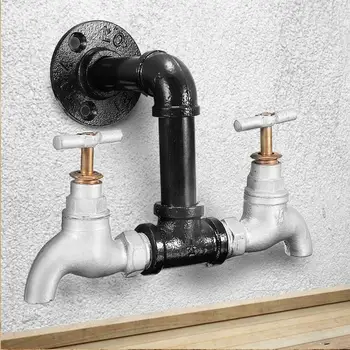 

Retro Black Iron Pipe Bracket Hooks Rack Faucet shape wall Mounted Storage Holders Home shop Decor Industrial Pipe Shelf