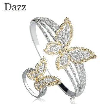 

Dazz Copper Wedding Bridal Women Jewelry Sets Silver Gold Two Color Tone Animal Butterfly Cuff Bangle Wide Finger Rings Set Anel