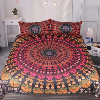 

Red flowers Bohemia bedding set duvet cover pillowcase 3 pcs bedspread cover new fashion twin full queen king size bedclothes