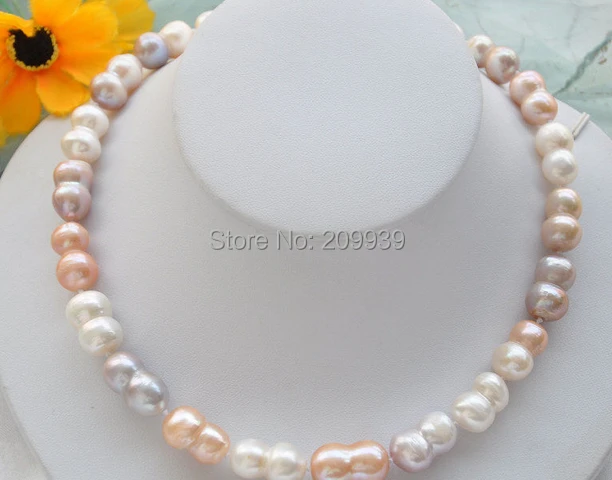 

huij 004082 17" 18mm PINK white lavender peanut DOUBLE FRESHWATER PEARL NECKLACE