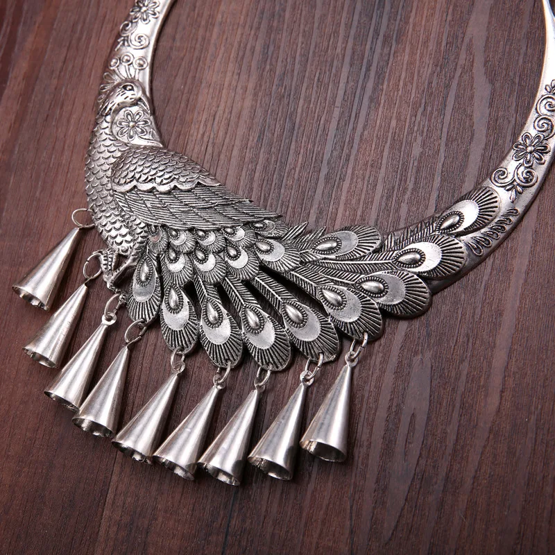 Ожерелья и кулоны Miao серебряные аксессуары для танцев Павлин слон Loong Форма Ретро Большой воротник этнические подвески