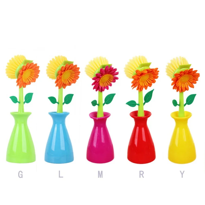 

Sunflower Cleaning Brush Multi-function Kitchen Cleaning Tool Pot Sink Kitchenr Dish Washing Pot Sink with Vase