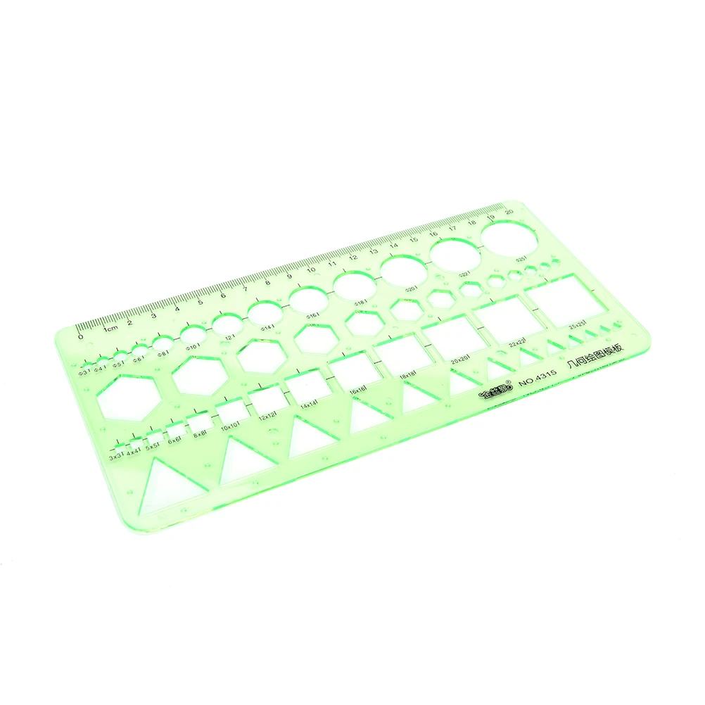 1PCS New Green Plastic Circles Squares Geometric Template Ruler