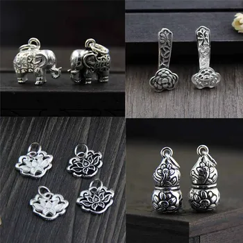 

925 Sterling Silver Craft Necklace Pendant Elephant/Lotus/RUYI/Calabash Fine Lucky Silver Charms For Earrings DIY Jewelry Making