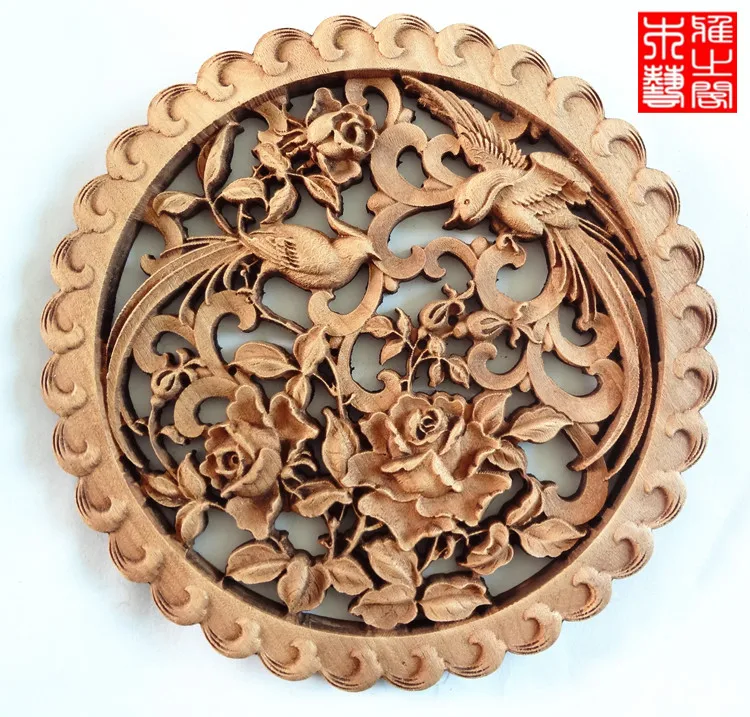 Китайский стиль резьба по дереву ремесла, камфора резьба по дереву животных и цветов(A138