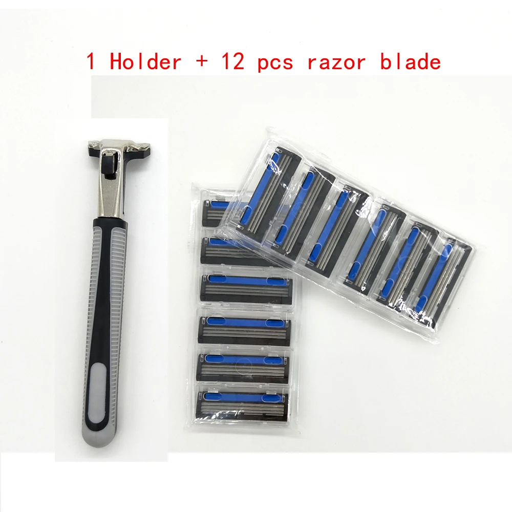 1 Razor Holder + 12pcs Three Layer Razor Blade For Men Safety Handle
