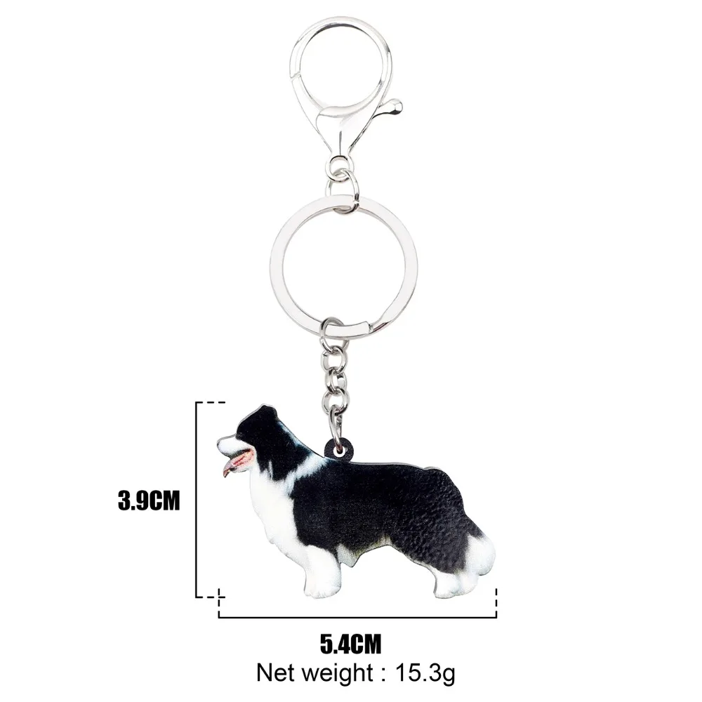 Bonsny Acrylic Cartoon Border Collie Dog Key Chain Keychain Ring Animal Jewelry For Women Girls Ladies Car Bag Purse Charms Gift