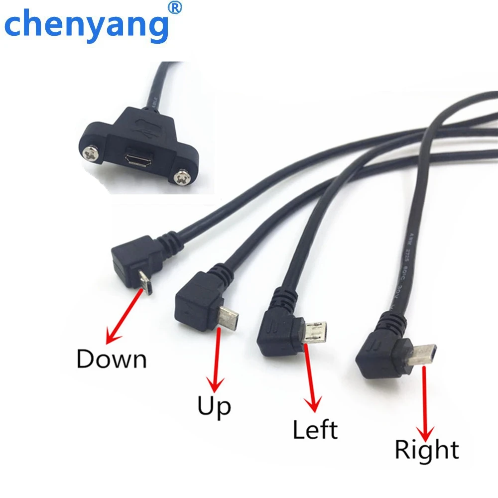 

Micro USB Up & Down & Left & Right 90 Degree Angled Male to Female Extension Cable 5Pin With screws Panel Mount Hole 30cm/50cm