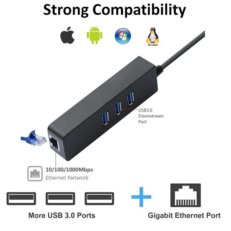 Ethernet адаптер Портативный USB 3,0 к RJ45 10/100/1000 Мбит/с сетевой LAN Проводной адаптер для Chromebook, MacBook, Mac Pro/Mini, iMa