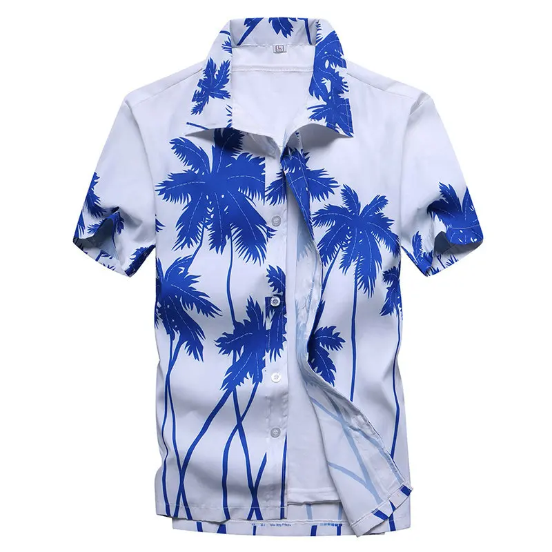 Camisa havaiana de manga curta masculina, camisa