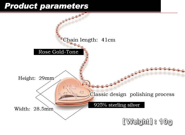 Двенадцать созвездий дизайн с узором «сердце»; кулон Цепочки и ожерелья 925 пробы серебро, розовое золото, фотобокс ювелирные изделия, Кулон, Ожерелье