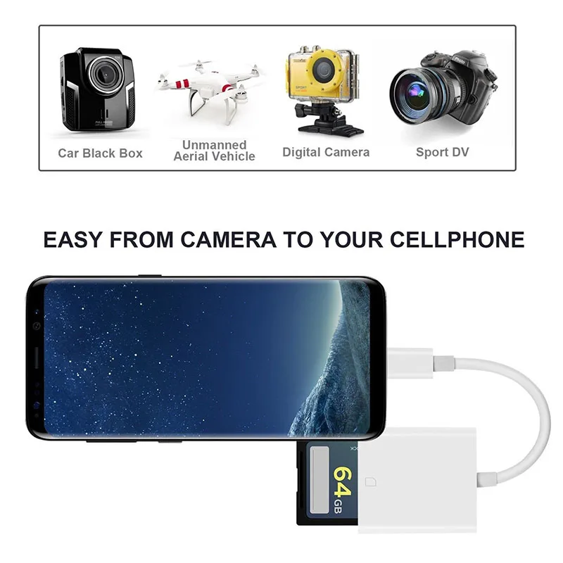 1 шт SD карты устройство для чтения карт памяти Micro SD OTG Smart Камера кабель адаптера Lightning для Apple Android samsung Galaxy S8