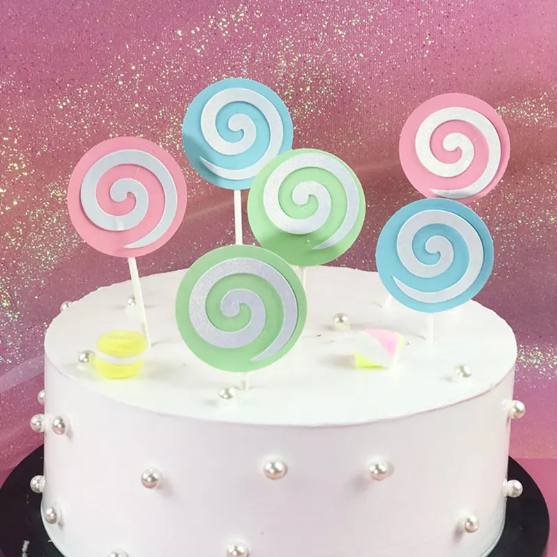 5pcs Colored cupcake toppers Paper Lollipop Card Flags cake topper wedding birthday decoration candy bar accesorios | Дом и сад