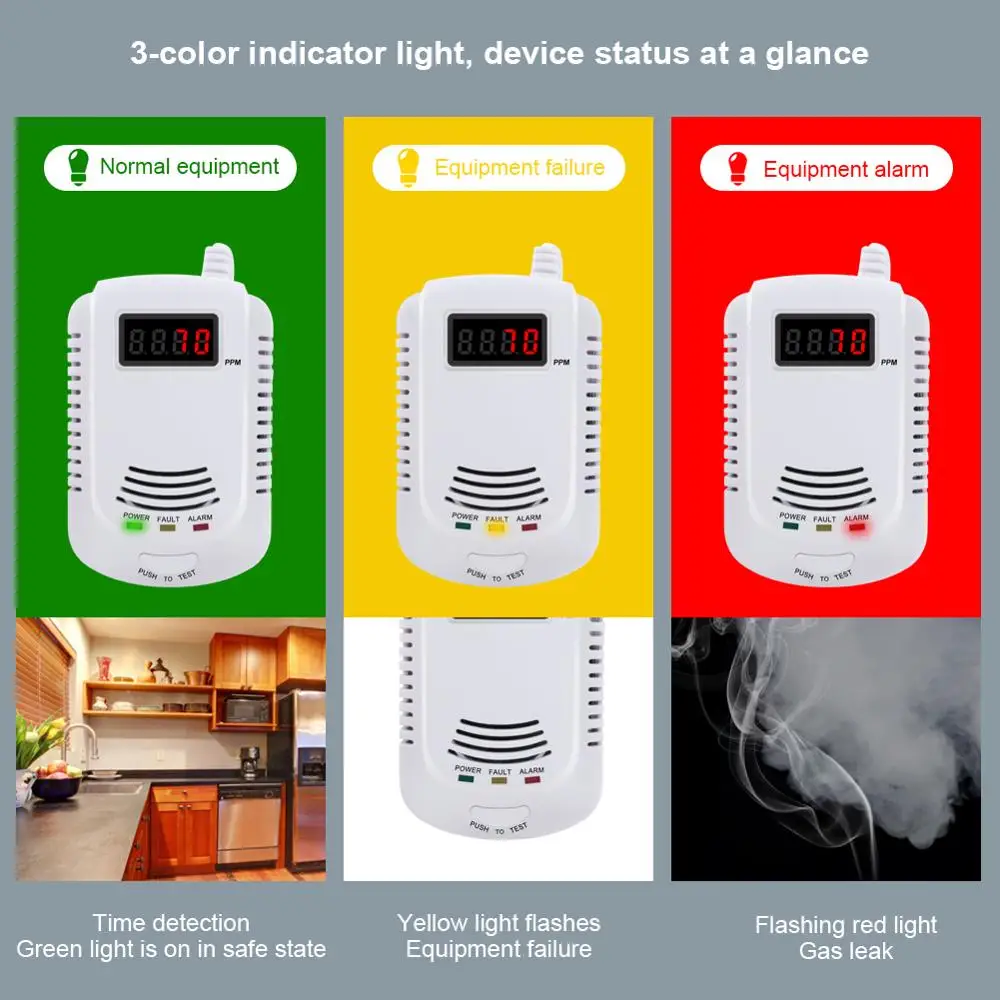 yieryi Home Standalone Plug-In Combustible Gas Detector LPG LNG Coal Natural  Gas Leak Alarm Sensor