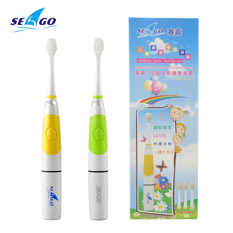 SG 618 Child Electric font b Toothbrush b font With 3 Brush Head Intelligent LED light