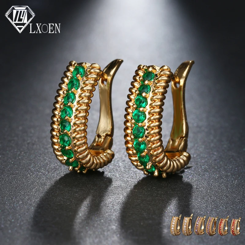 

LXOEN Ethnic Gold Color Crystal Hoop Earrings for Women Luxury Zircon Indian Earrings Costume Jewelery Hoops brinco Gift bijoux