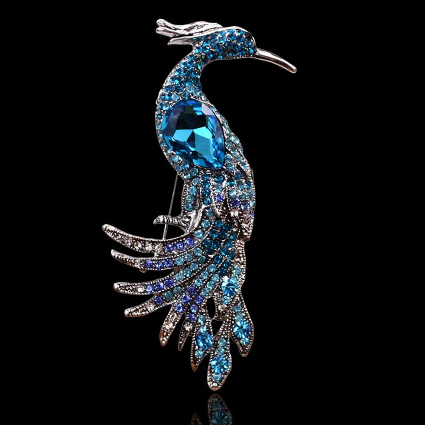

Blue sapphire cz crystal rhinestone peacock phoenix bird fashion pin brooch