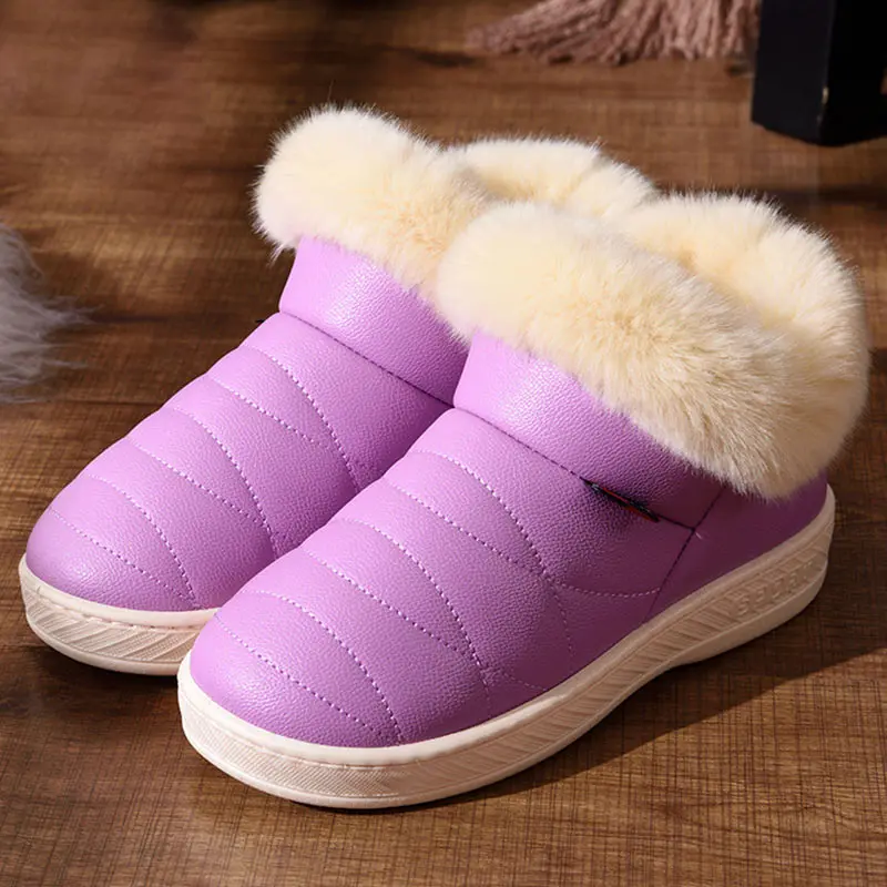 Зимние женские ботинки; модные зимние ботильоны; Женская водонепроницаемая обувь с плюшевой стелькой на толстой подошве; botas mujer - Цвет: purple