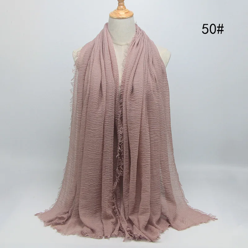 ZFQHJJ, 180x95 см, Женский хлопковый шарф-хиджаб с пузырьками, с бахромой, популярные мусульманские шали-шарфики, Большие пашмины - Цвет: 50