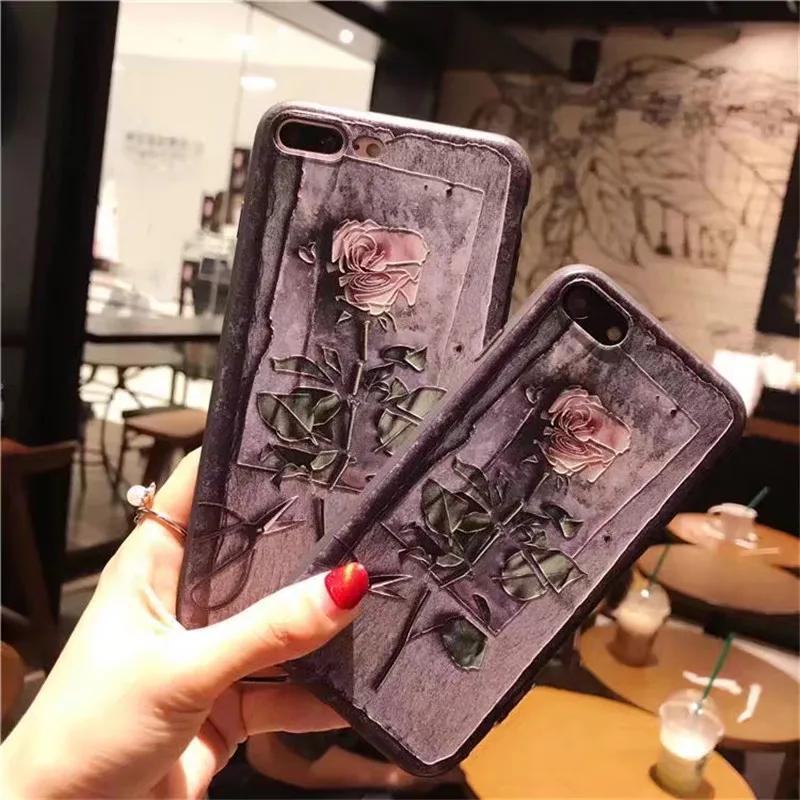 Aoweziic Fashion Luxury Floral Painted Case For iPhone 6S Plus 3D Relief Beauty Flower 7 8Plus Cases Cover Fundas Coque