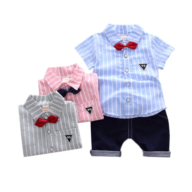 AILEEKISS/Летняя одежда для маленьких мальчиков, рубашка с галстуком из редиски + шорты, комплект из 2 шт., Костюм Джентльмена с галстуком для