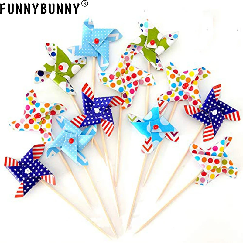 

FUNNYBUNNY Pinwheel Cupcake Picks Cake Toppers Happy Birthday Cake Topper Cupcake Wrapper Cake Decorating Cupcake Paper