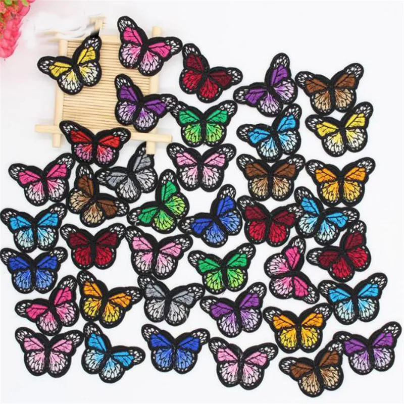 10Pcs Beautiful Pink Butterfly Embroidered Patches Iron On For Clothing Diy Apparel Accessory Garment Stickers Appliques