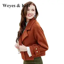 Weyes& Kelf Флокирование теплое двубортное короткое шерстяное пальто для женщин новая зимняя куртка-бомбер женская верхняя одежда с вышивкой для женщин s