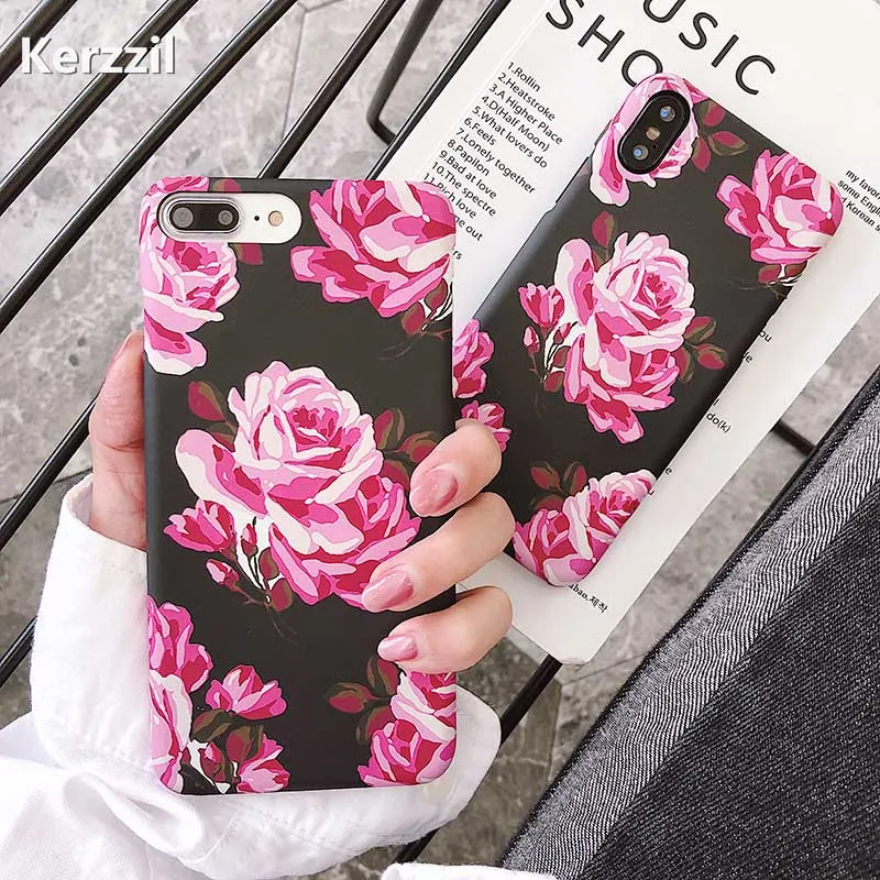 

Kerzzil Retro Roses Print Phone Case For iPhone 7 8 Plus Beautiful Rose flower Hard PC Cover Cases For iPhone X 8 6 6s Plus Capa