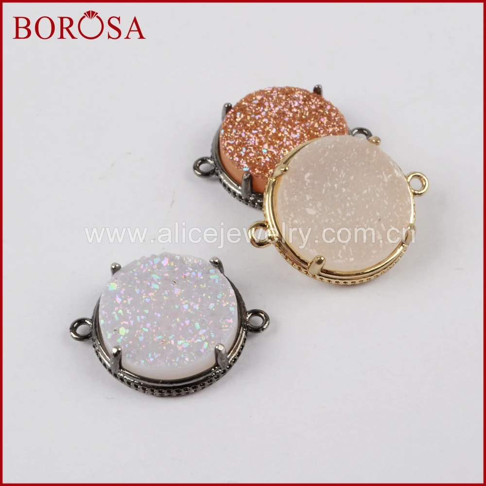 Borosa Drusy Кристалл Разъем для Для женщин 15 мм круглый Черное золото Цвет зубец Набор