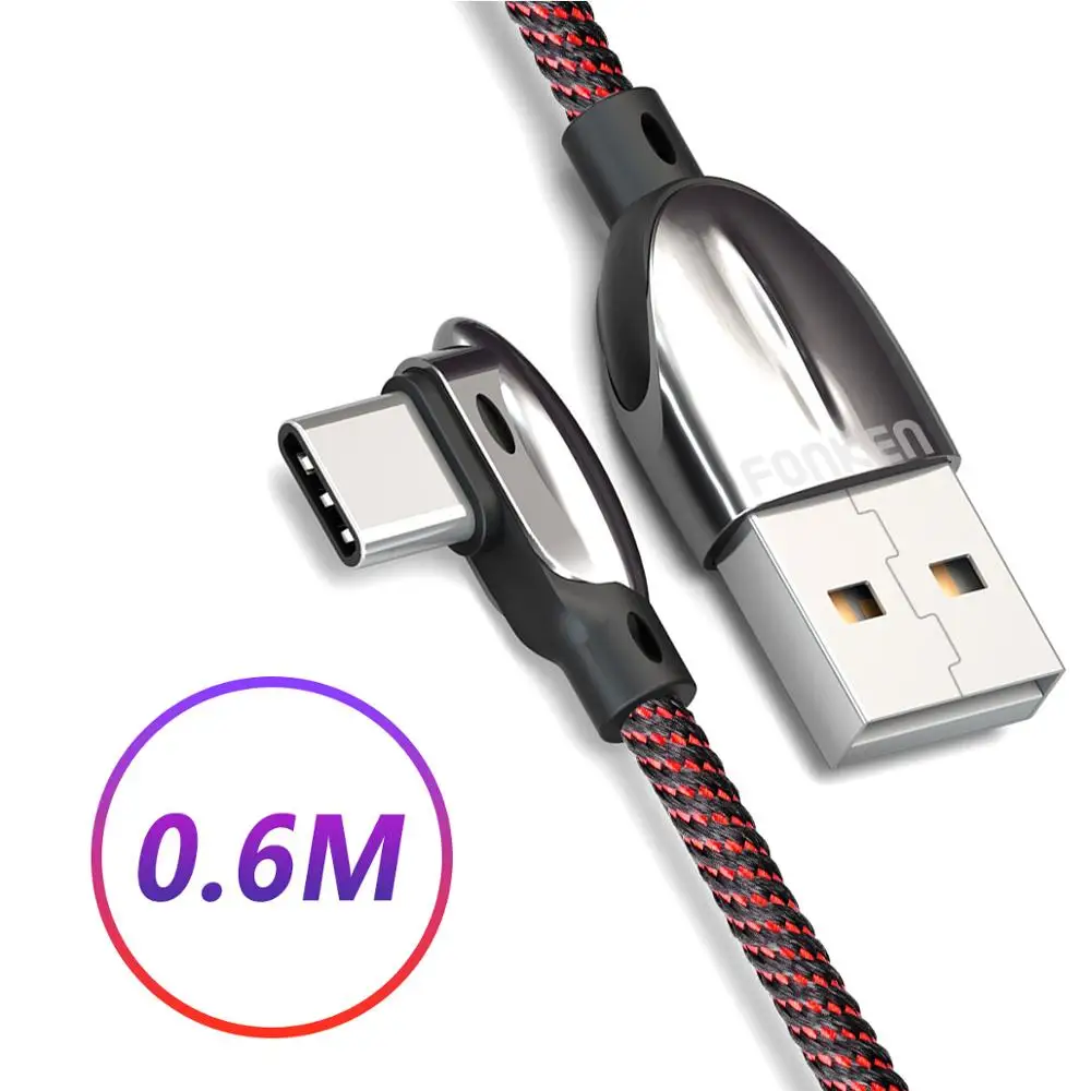 0.6m Type C Cable Кабель usb type-C FONKEN 90 градусов 3 a кабель для быстрой зарядки и зарядки для телефонов Android быстрое зарядное устройство локоть type-C зарядный кабель для передачи данных - Цвет: 0.6m Type C Cable