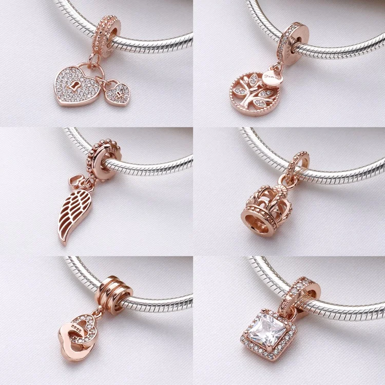 

Ajax 2019 100% 925 Sterling Silver exquisite Pattern Of Love Charm Pink Rose Gold Enamel Pendant Fit Women Charms Bracelet