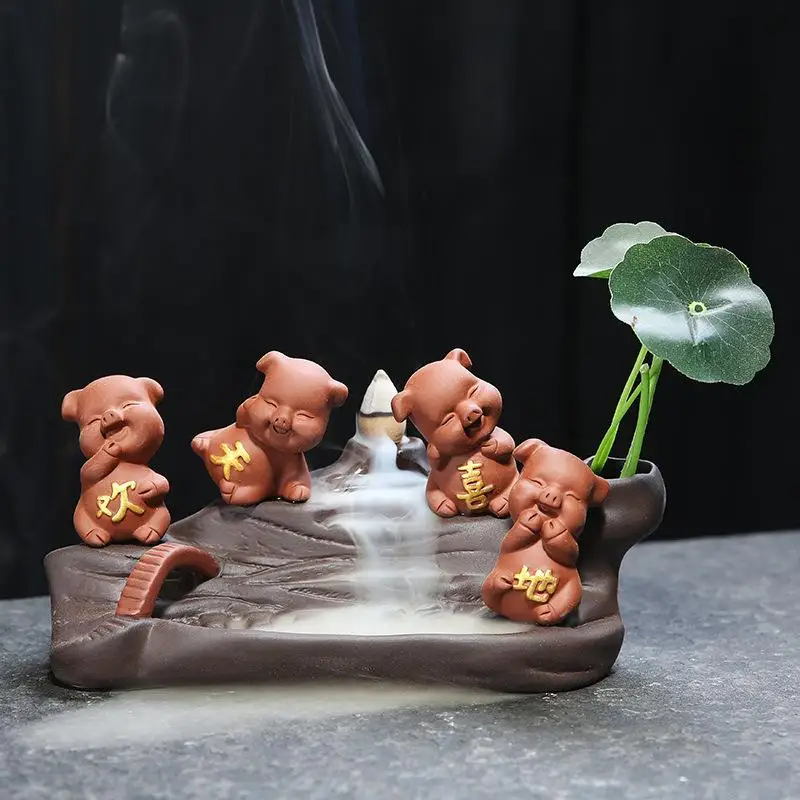 Милая свинья обратная курильница с дымом водопад ладан держатель креативный домашний декор курильница для благовоний в виде башни