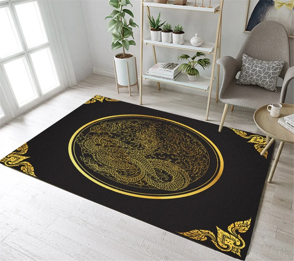 LB золото, змея на черной области ковер роскошный коврик для помещения спальни пол коврик для дома Детская гостиная подушка для ванны кухня