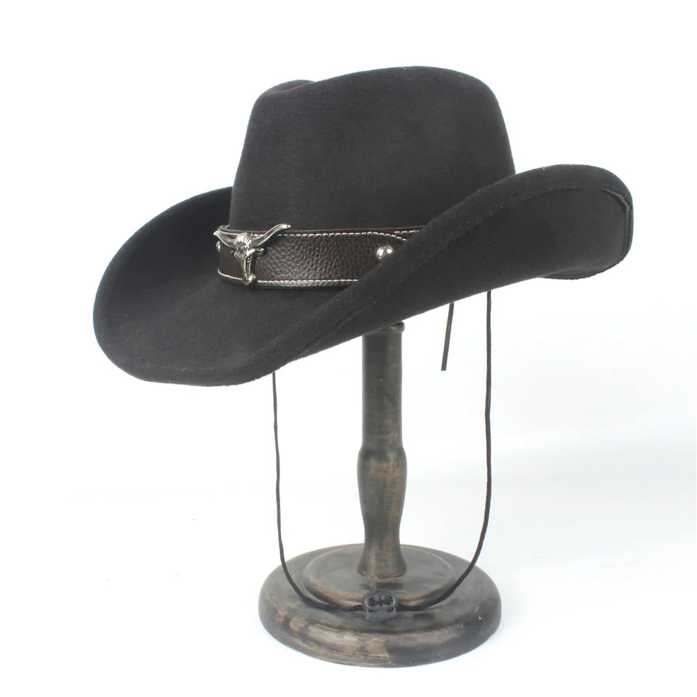 Для женщин мужчин Шерсть полые западная ковбойская шляпа Sunhat джентльмен Outblack fedora сомбреро Hombre джаз шляпа ветер веревка