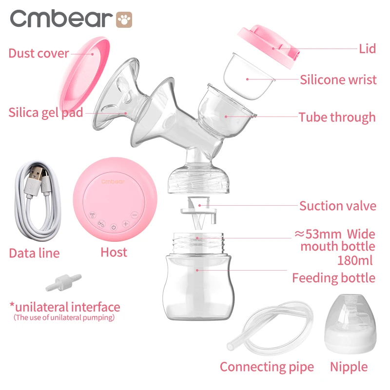 Cmbear Электрический молокоотсос сосков всасывающий USB молочный насос для увеличения груди с массажем грудного вскармливания