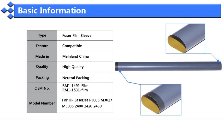 10 шт. совместимый трубка-фьюзер для пленки Замена для hp LaserJet P3005 M3027 M3035 2400 2420 2430 RM1-1491-Film RM1-1531-flim