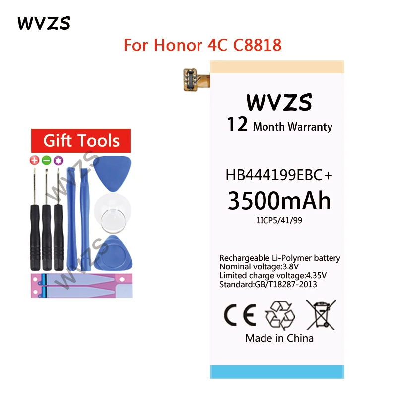 

wvzs 3500mAh Li-Polymer Battery HB444199EBC+ For Huawei Honor 4C C8818 CHM- CL00 CHM-TL00H CHM-UL00 chm-u01 G Play Mini