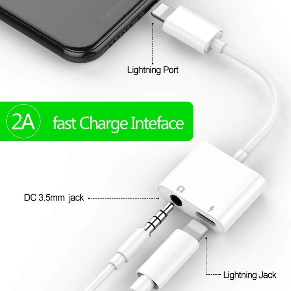 2 в 1 адаптер для зарядки от Lightning до аудио наушников 3 5 мм Aux Jack iPhone X/XS/8/6/6 S/7 P/8 P/7| |