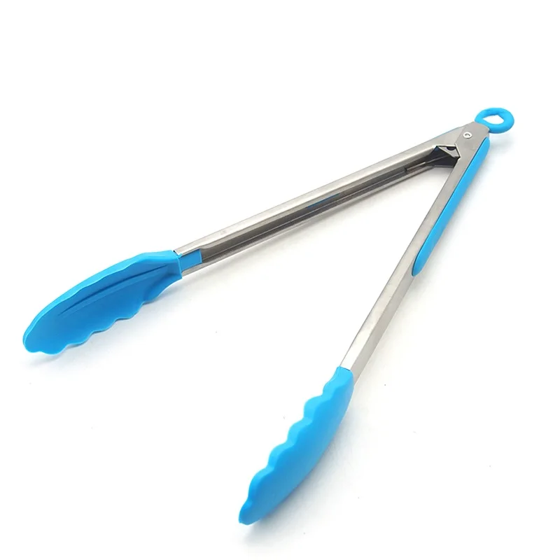 Large Blue Stainless Steel Food Tong Cake Tong Scallop Tongs Cook Tools