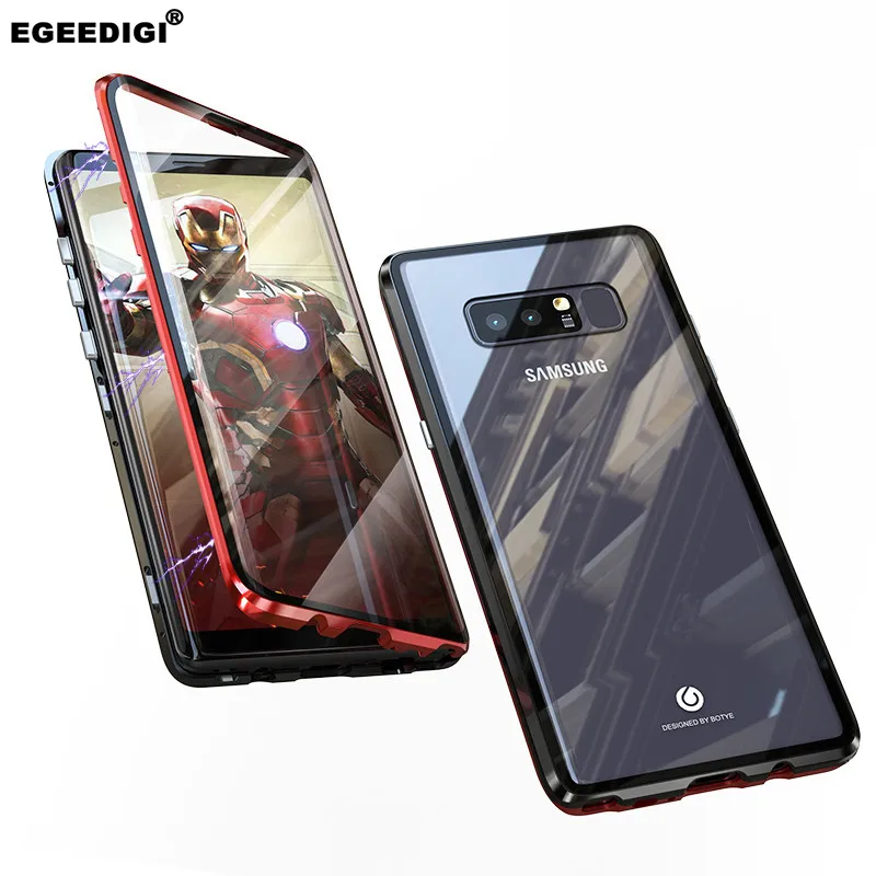 

Luxury Full Protective Magnetic Case For Samsung A7 A9 2018 Front+Back Transparent Tempered Back Cover For Samsung A30 A60 Note9