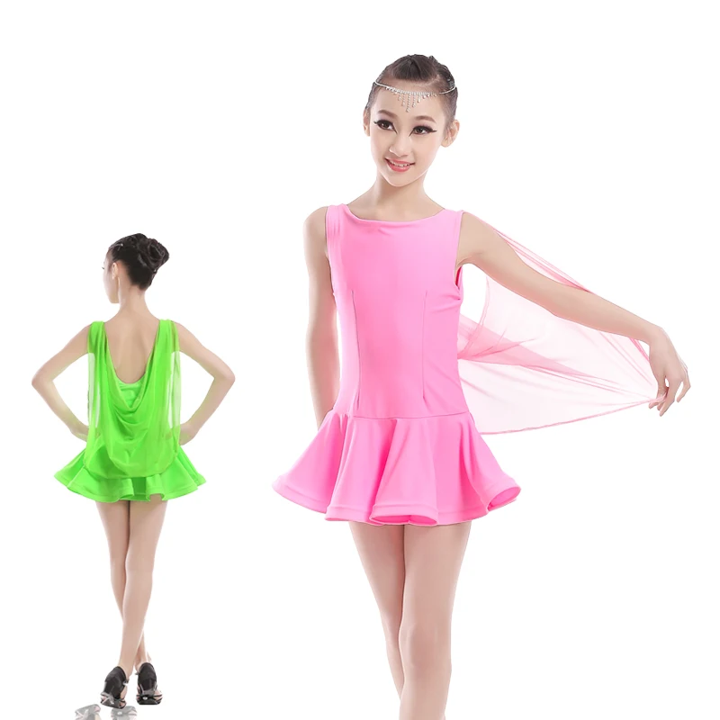 

Girls Children Kids Shine Spandex Latin Dance Dress Sleeveless Shoulders Yarn Sexy Party Dance Clothes Vestido Baile Latino