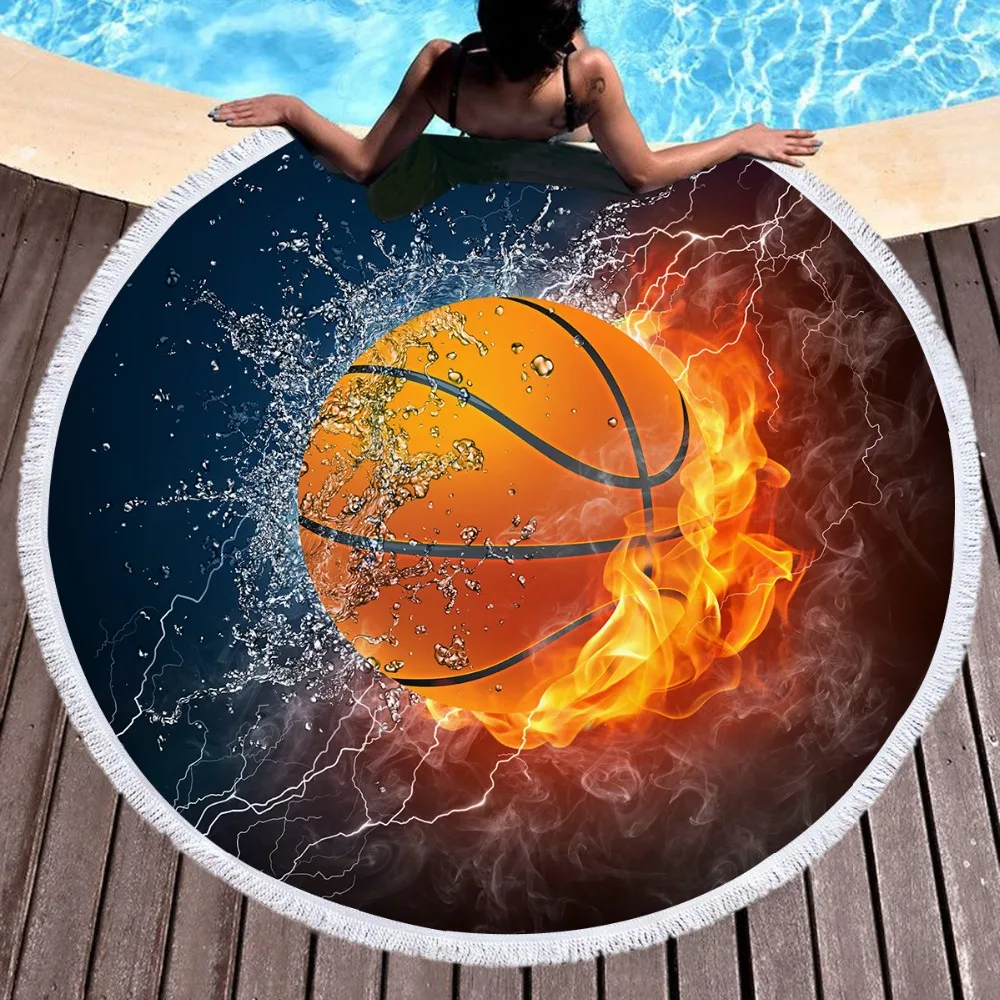 

Round Basketball Pattern Printed Beach Towel Diameter 150 Cm Microfiber Towel with Tassel Tassel Yoga Mat Adult Children