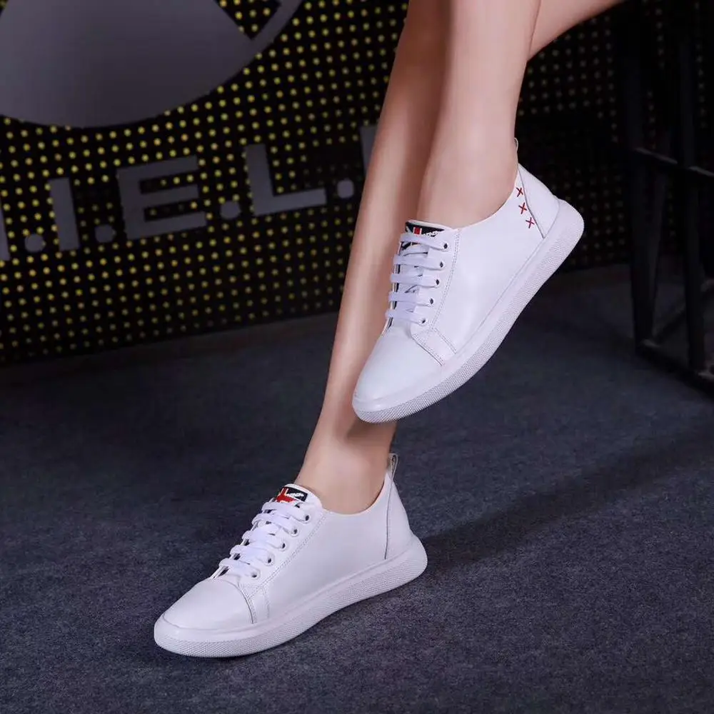 Women Sneakers Fashion Breathble Vulcanized Shoes Genuine leather Platform Lace up Casual White Tenis Feminino Zapatos De Mujer
