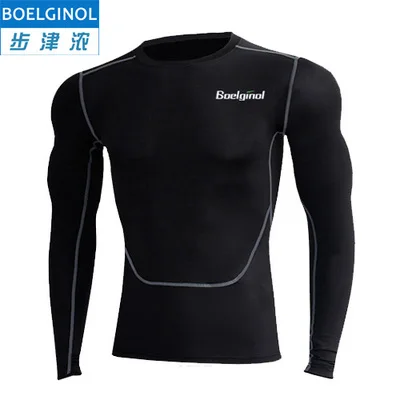 Мужская спортивная одежда для бега, фитнеса, быстросохнущая, баскетбольная, впитывающая пот, облегающая Спортивная рубашка с длинным рукавом - Цвет: Черный